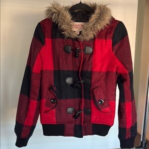 Mossimo Supply Co. Red and Black Plaid Bomber Jacket